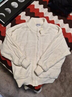 Y2K Windcrest Cream Dolman Sleeve Textured Knit Windbreaker Jacket